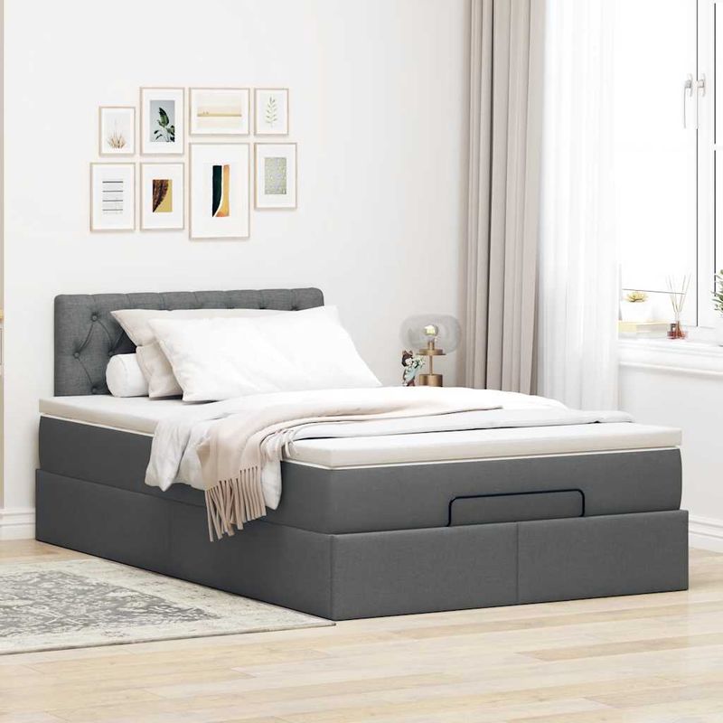 Casa si Gradina - Mobilier - Paturi si accesorii - Paturi - Pat otoman cu saltea tesatura gri inchis 120x200 cm, model design cu nasturi - Infinity.ro