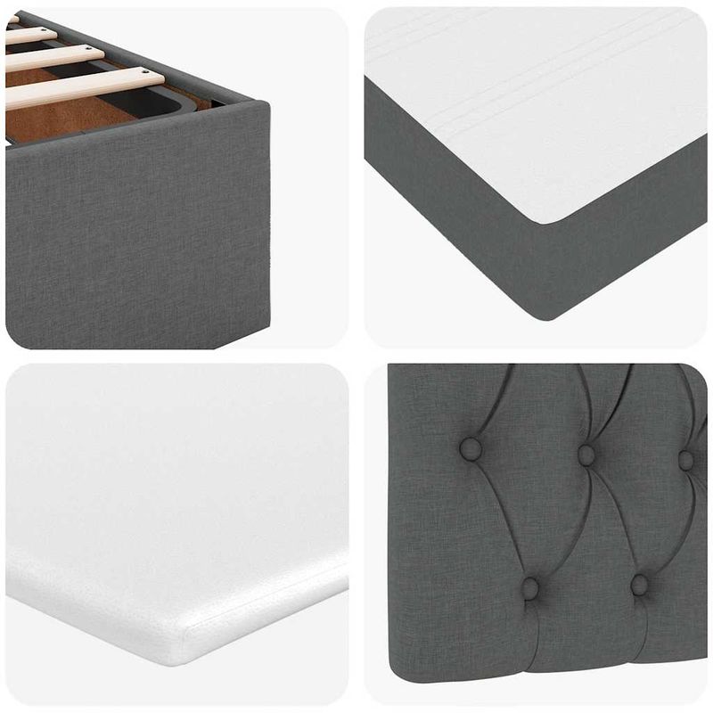 Casa si Gradina - Mobilier - Paturi si accesorii - Paturi - Pat otoman cu saltea tesatura gri inchis 120x200 cm, model design cu nasturi - Infinity.ro