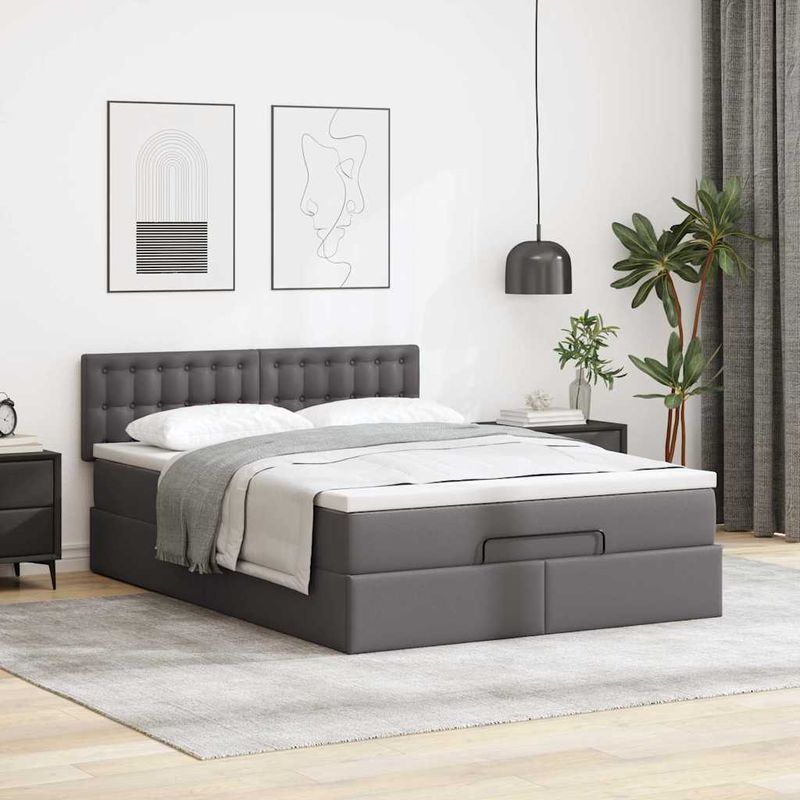 Casa si Gradina - Mobilier - Paturi si accesorii - Paturi - Cadru de pat otoman cu saltea gri 140x200cm piele artificiala - Infinity.ro