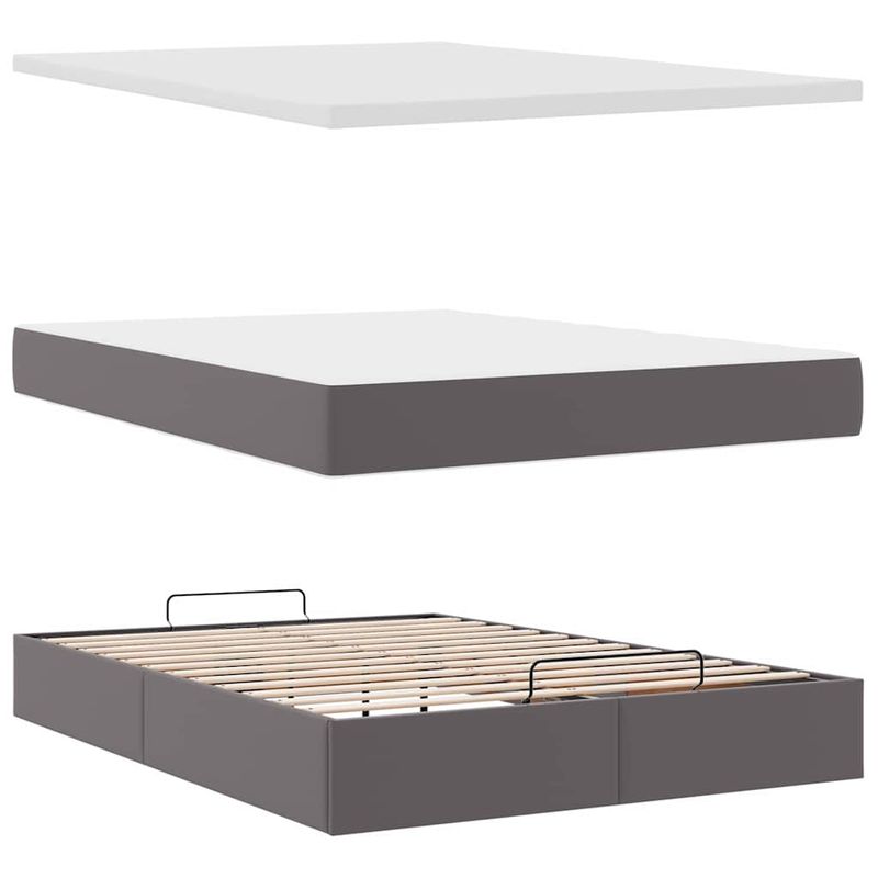 Casa si Gradina - Mobilier - Paturi si accesorii - Paturi - Cadru de pat otoman cu saltea gri 140x200cm piele artificiala - Infinity.ro