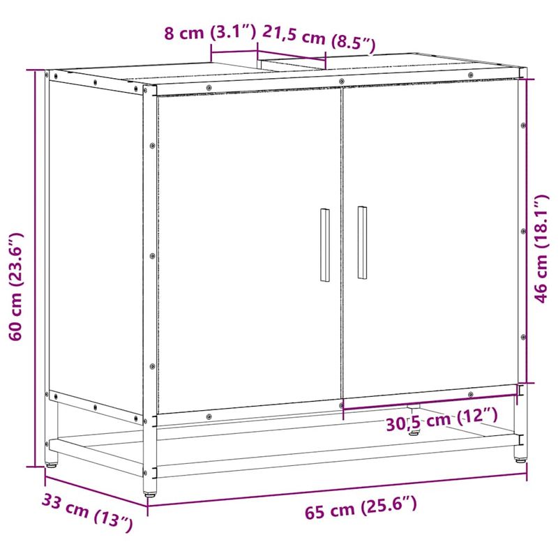 Casa si Gradina - Mobilier - Mobilier baie - Comode baie - Dulap pentru chiuveta de baie stejar afumat 65x33x60 cm lemn - Infinity.ro