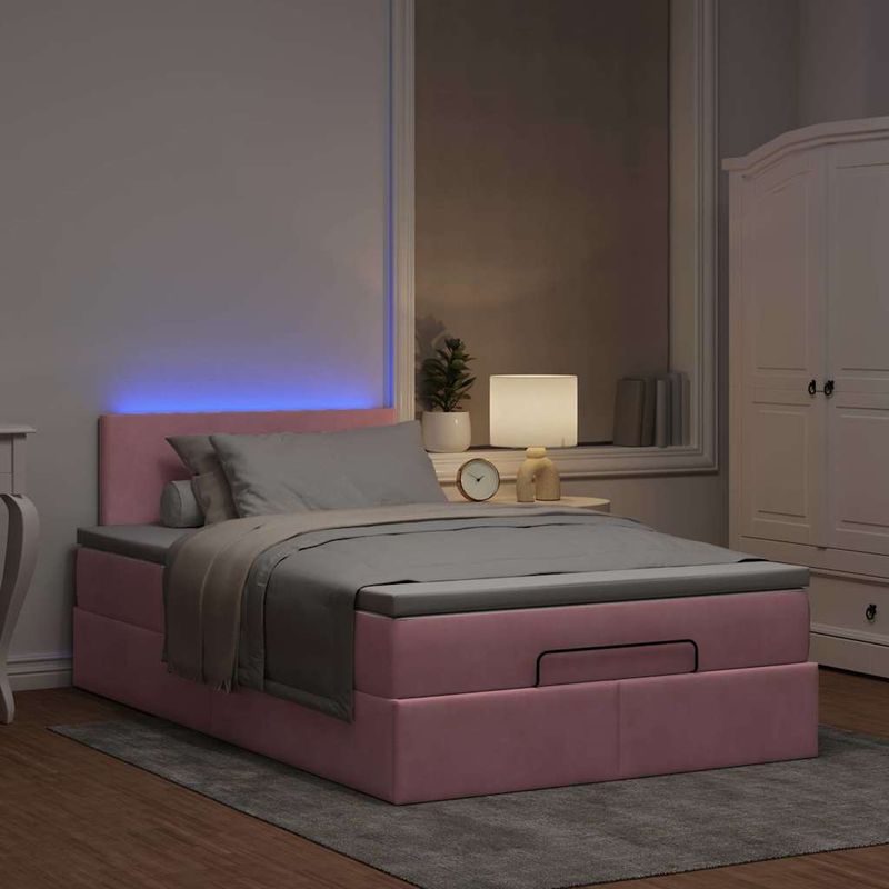 Casa si Gradina - Mobilier - Paturi si accesorii - Paturi - Cadru de pat otoman cu saltea roz 120x190 cm catifea - Infinity.ro