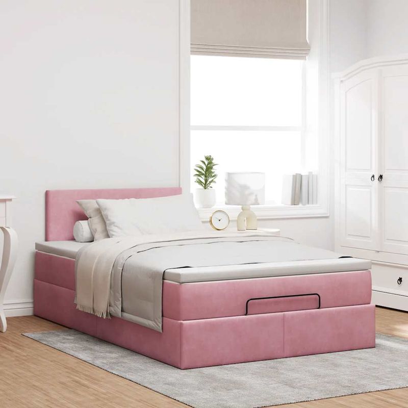 Casa si Gradina - Mobilier - Paturi si accesorii - Paturi - Cadru de pat otoman cu saltea roz 120x190 cm catifea - Infinity.ro