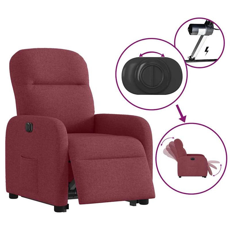 Casa si Gradina - Mobilier - Scaune si fotolii - Fotolii - Fotoliu electric rabatabil cu ridicare, rosu vin, textil - Infinity.ro