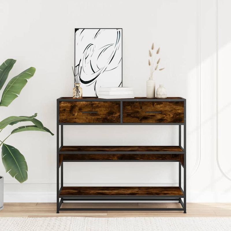 Casa si Gradina - Mobilier - Comode si corpuri - Console - Masuta consola, stejar fumuriu, 90x35x80 cm, lemn prelucrat - Infinity.ro