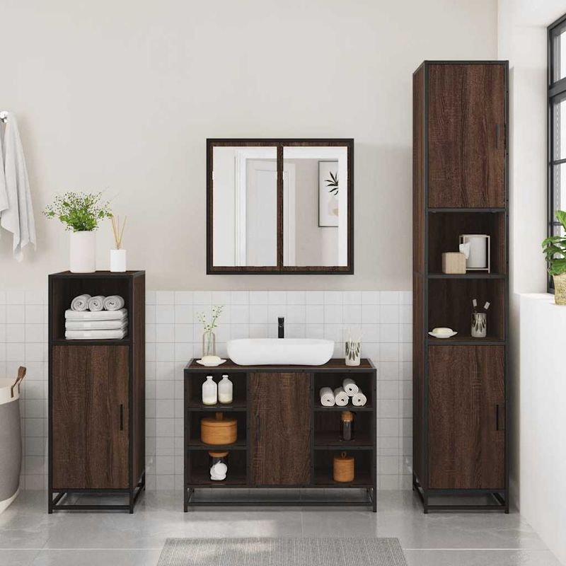 Casa si Gradina - Mobilier - Mobilier baie - Comode baie - Dulap chiuveta de baie, stejar maro, 80x33x60 cm, lemn compozit - Infinity.ro