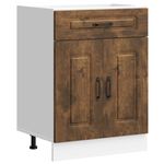 Casa si Gradina - Mobilier - Comode si corpuri - Corpuri bucatarie - Dulap de bucatarie „Kalmar” din lemn de lemn de stejar afumat, model 1x dulap inferior (2 uși 1 sertar), mărime 60x46x81.5 cm - Infinity.ro