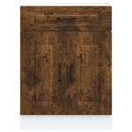 Casa si Gradina - Mobilier - Comode si corpuri - Corpuri bucatarie - Dulap de bucatarie „Kalmar” din lemn de lemn de stejar afumat, model 1x dulap inferior (2 uși 1 sertar), mărime 60x46x81.5 cm - Infinity.ro