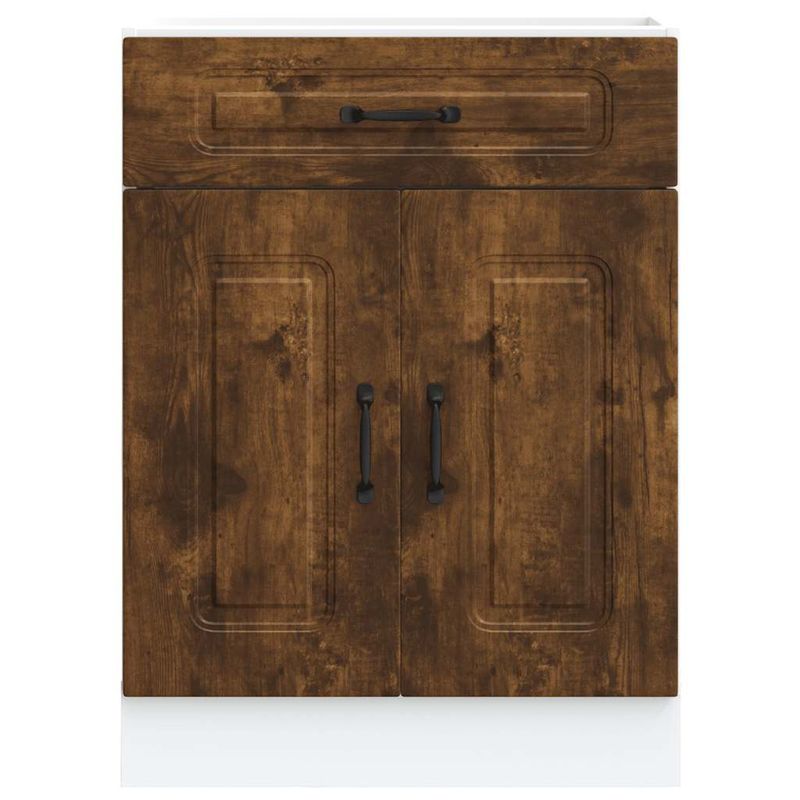 Casa si Gradina - Mobilier - Comode si corpuri - Corpuri bucatarie - Dulap de bucatarie „Kalmar” din lemn de lemn de stejar afumat, model 1x dulap inferior (2 uși 1 sertar), mărime 60x46x81.5 cm - Infinity.ro