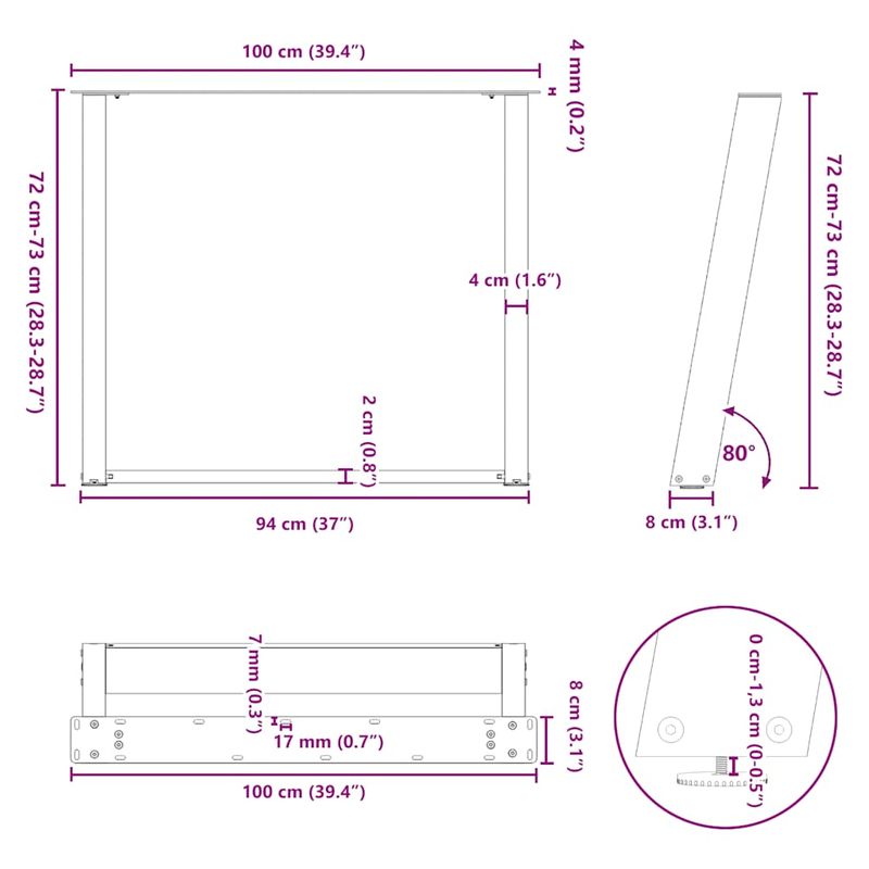 Casa si Gradina - Mobilier - Feronerie si accesorii mobila - Picioare pentru masa in forma de U, 2 buc Antracit Otel, mărime 100x(72-73) cm - Infinity.ro