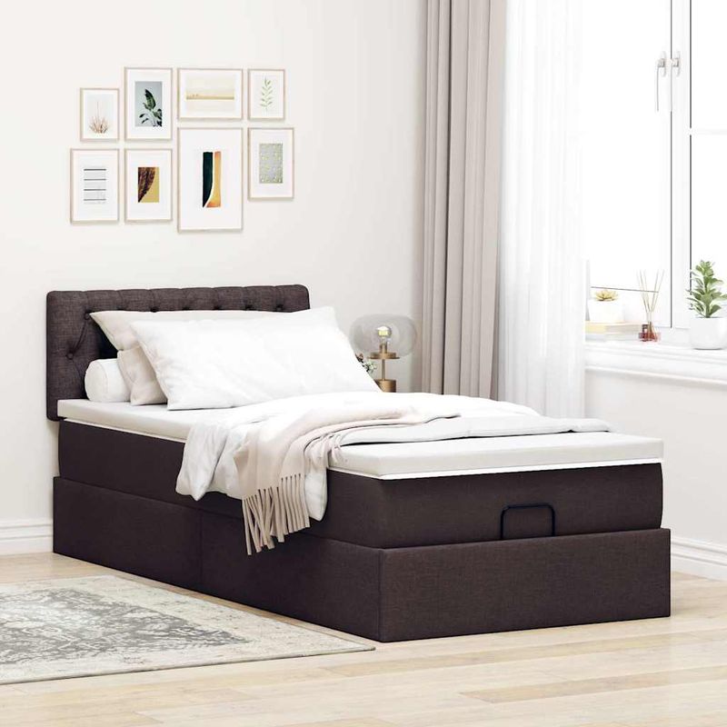 Casa si Gradina - Mobilier - Paturi si accesorii - Paturi - Cadru de pat otoman cu saltea tesatura maro inchis 100x200 cm - Infinity.ro