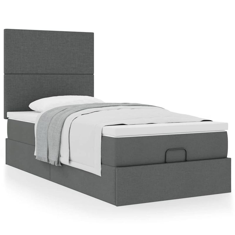 Casa si Gradina - Mobilier - Paturi si accesorii - Paturi - Cadru de pat otoman cu saltele Gri inchis 90x190cm tesatura - Infinity.ro