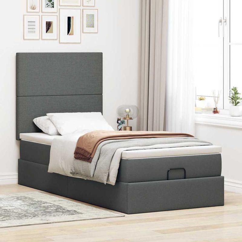 Casa si Gradina - Mobilier - Paturi si accesorii - Paturi - Cadru de pat otoman cu saltele Gri inchis 90x190cm tesatura - Infinity.ro