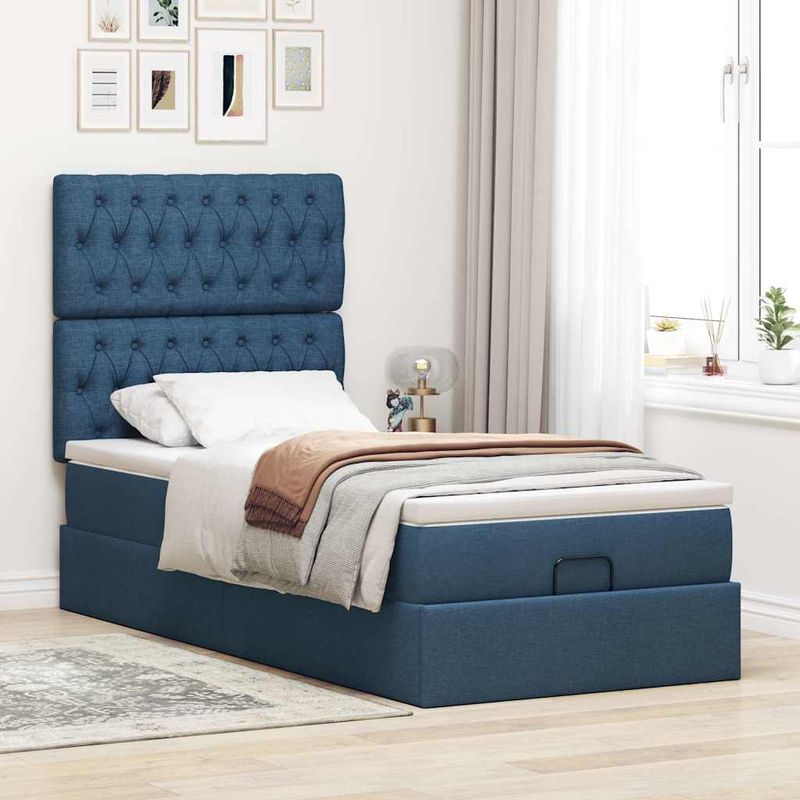 Casa si Gradina - Mobilier - Paturi si accesorii - Paturi - Cadru de pat otoman cu saltea tesatura albastra 90x190cm - Infinity.ro
