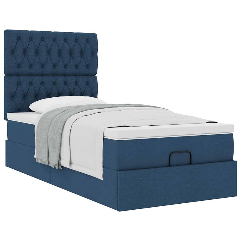 Casa si Gradina - Mobilier - Paturi si accesorii - Paturi - Cadru de pat otoman cu saltea tesatura albastra 90x190cm - Infinity.ro