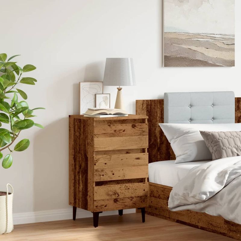Casa si Gradina - Mobilier - Comode si corpuri - Noptiere - Noptiera cu picioare metalice, lemn vechi, 40x35x69 cm - Infinity.ro