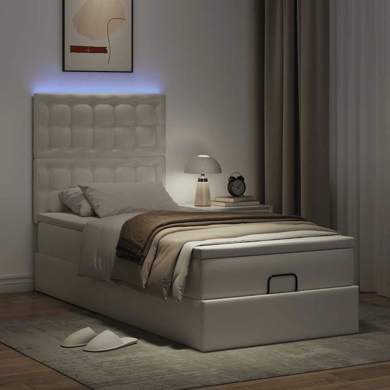 Casa si Gradina - Mobilier - Paturi si accesorii - Paturi - Cadru de pat otoman cu saltea alb 80x200cm piele artificiala - Infinity.ro