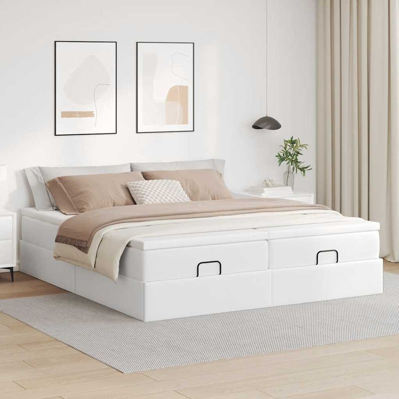 Casa si Gradina - Mobilier - Paturi si accesorii - Paturi - Cadru de pat otoman cu saltele alb 180x200cm piele artificiala - Infinity.ro