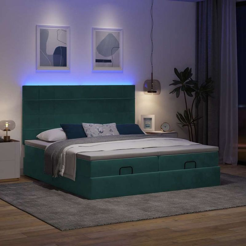 Casa si Gradina - Mobilier - Paturi si accesorii - Paturi - Cadru de pat otoman cu saltele Verde inchis 200x200cm catifea - Infinity.ro