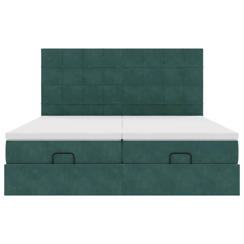 Casa si Gradina - Mobilier - Paturi si accesorii - Paturi - Cadru de pat otoman cu saltele Verde inchis 200x200cm catifea - Infinity.ro