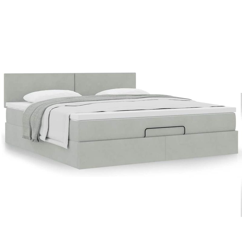 Casa si Gradina - Mobilier - Paturi si accesorii - Paturi - Cadru de pat otoman cu saltea Gri deschis 180x200cm catifea - Infinity.ro