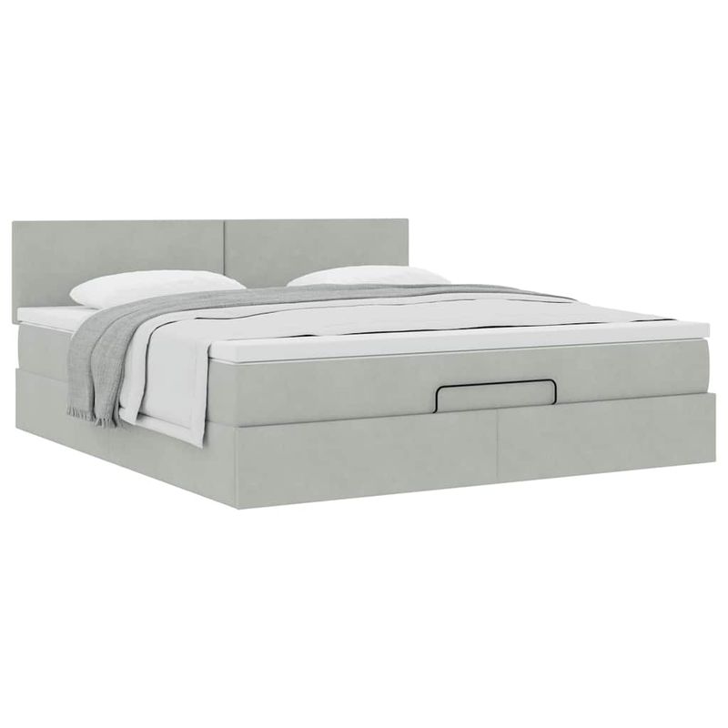 Casa si Gradina - Mobilier - Paturi si accesorii - Paturi - Cadru de pat otoman cu saltea Gri deschis 180x200cm catifea - Infinity.ro