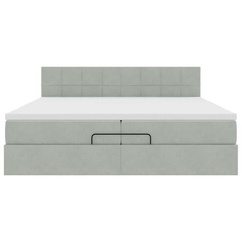 Casa si Gradina - Mobilier - Paturi si accesorii - Paturi - Cadru pat otoman cu saltea gri deschis 200x200 cm catifea, model cu blocuri pătrate - Infinity.ro