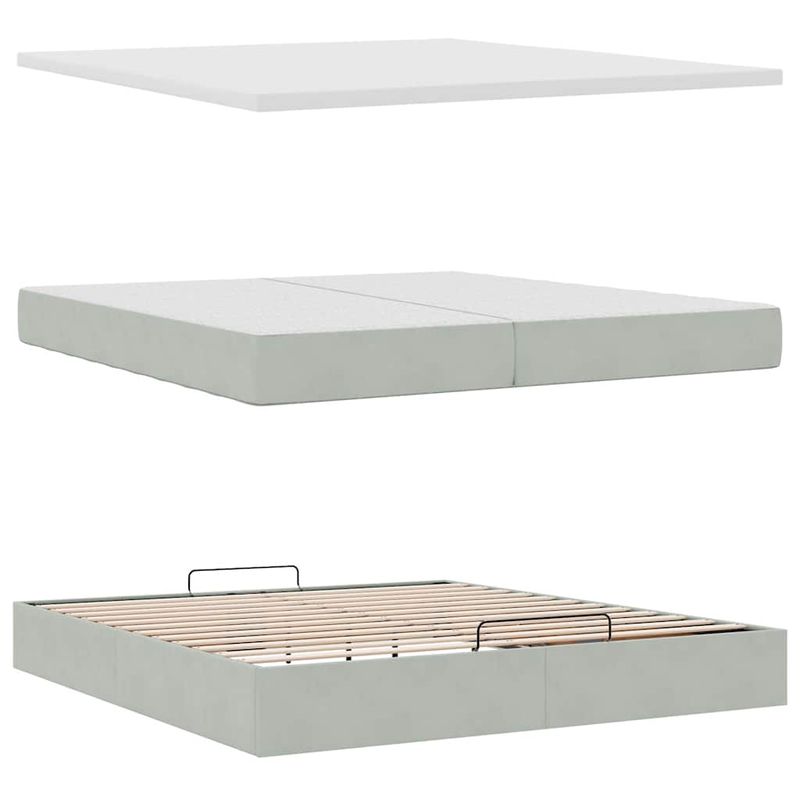 Casa si Gradina - Mobilier - Paturi si accesorii - Paturi - Cadru pat otoman cu saltea gri deschis 200x200 cm catifea, model cu blocuri pătrate - Infinity.ro