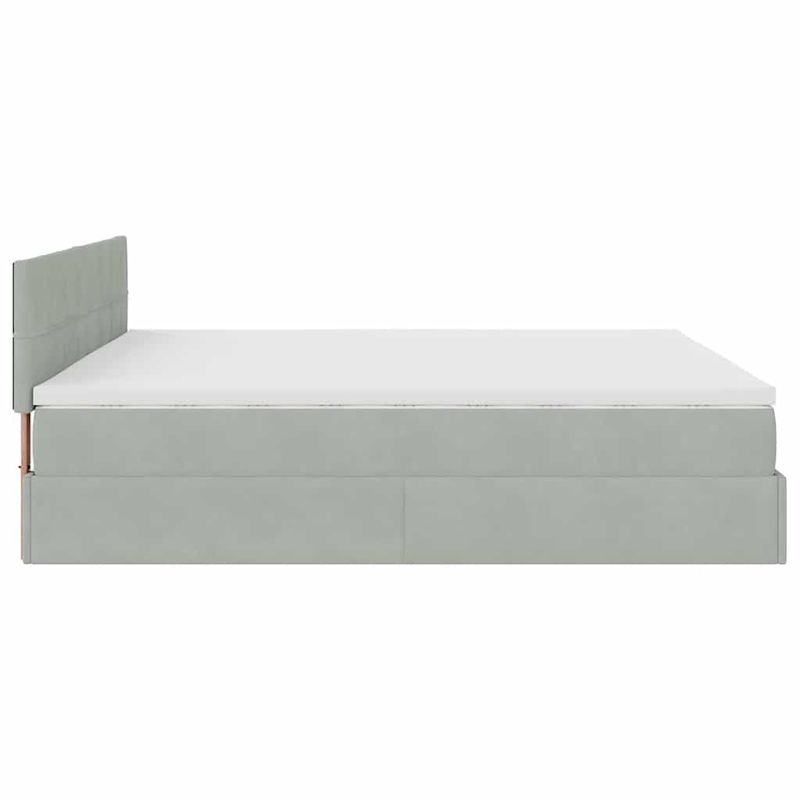 Casa si Gradina - Mobilier - Paturi si accesorii - Paturi - Cadru pat otoman cu saltea gri deschis 200x200 cm catifea, model cu blocuri pătrate - Infinity.ro