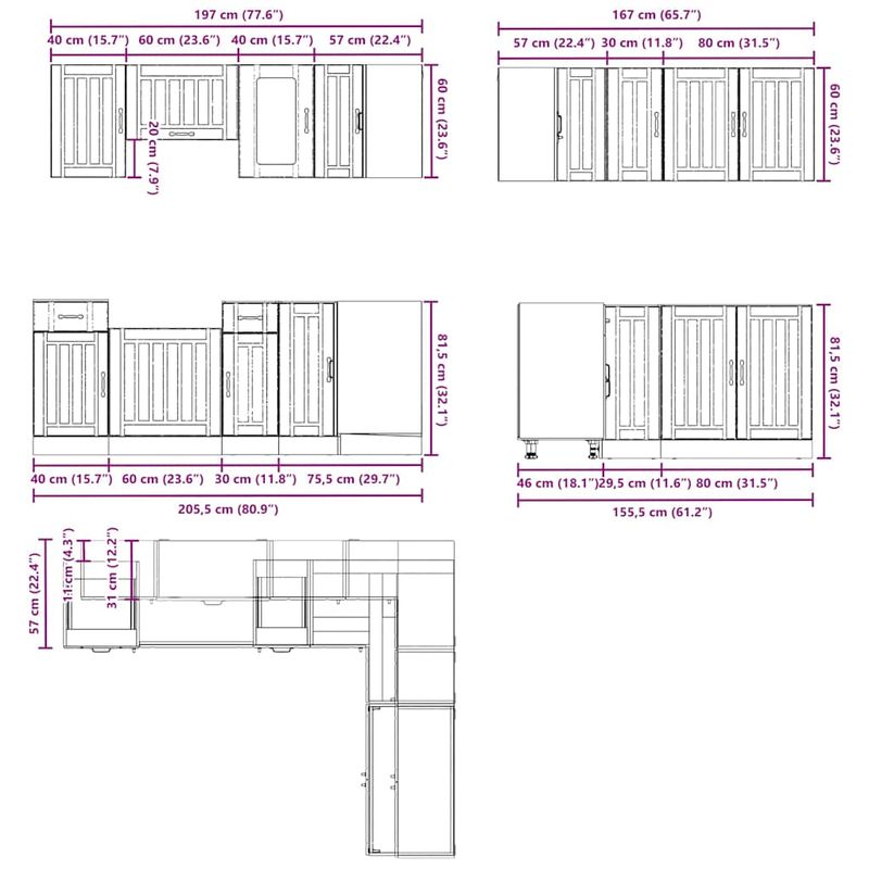 Casa si Gradina - Mobilier - Comode si corpuri - Corpuri bucatarie - Set dulap de bucatarie din 11 piese „Kalmar” Lemn prelucrat alb - Infinity.ro