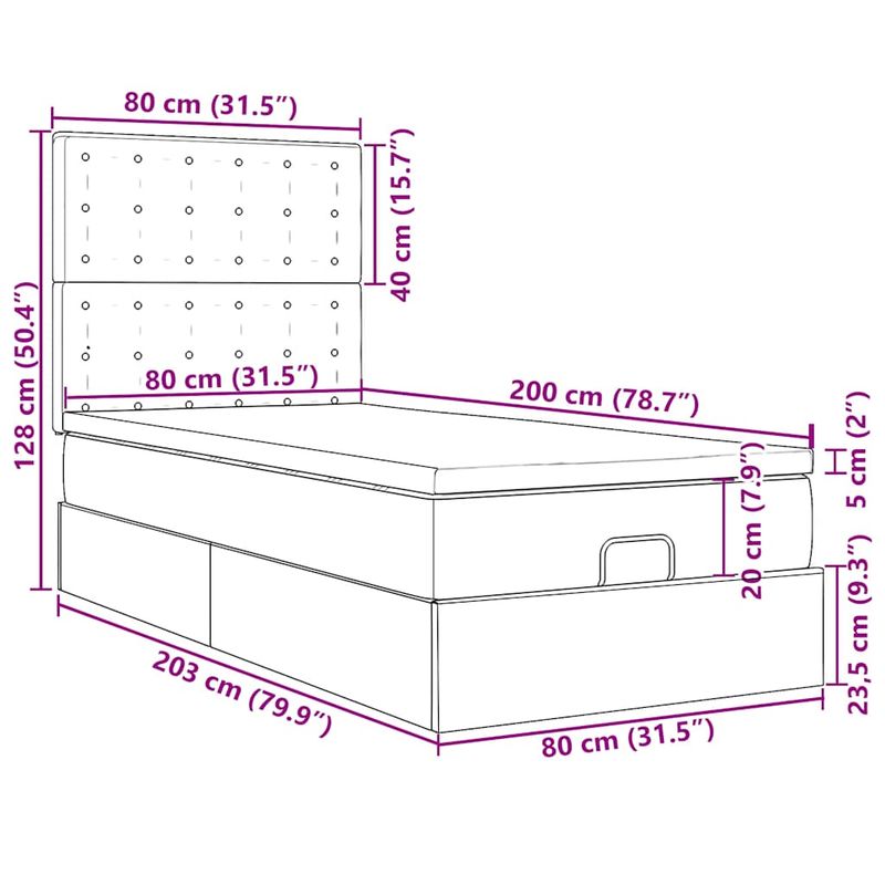 Casa si Gradina - Mobilier - Paturi si accesorii - Paturi - Cadru de pat otoman cu saltele tesatura maro inchis 80x200cm - Infinity.ro