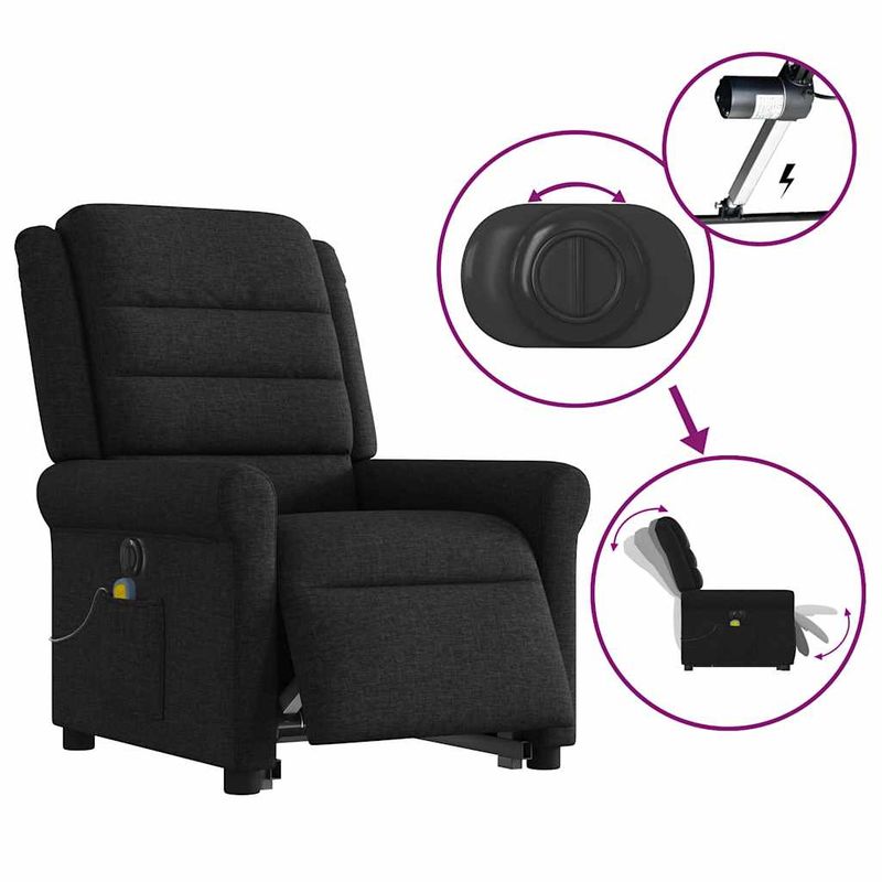 Ingrijire personala si Cosmetice - Sanatate si wellness - Articole wellness - Fotolii de masaj - Fotoliu electric de masaj rabatabil cu ridicare, negru, textil - Infinity.ro