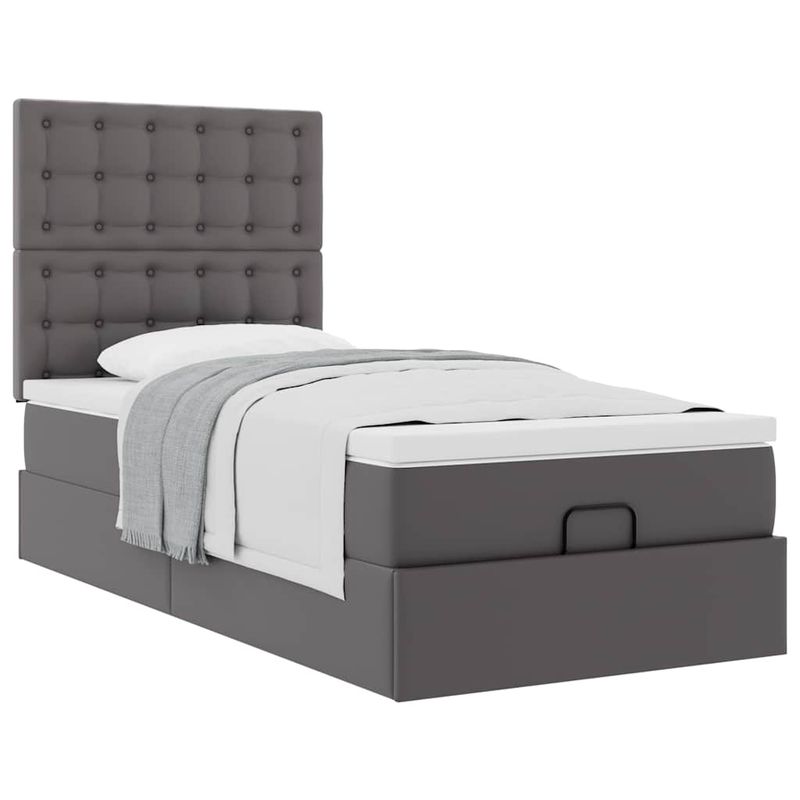 Casa si Gradina - Mobilier - Paturi si accesorii - Paturi - Cadru de pat otoman cu saltea gri 80x200cm piele artificiala - Infinity.ro