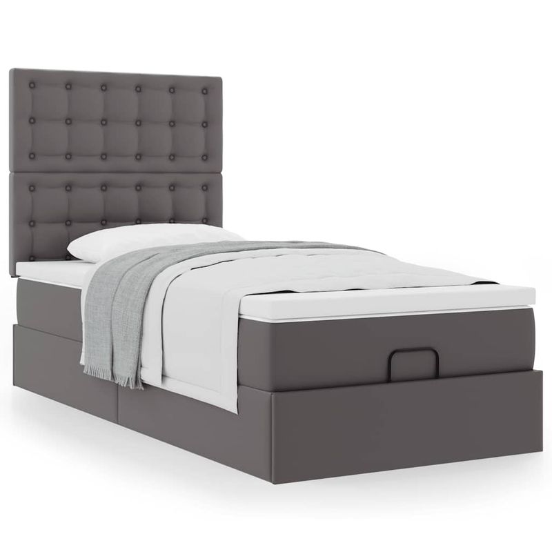 Casa si Gradina - Mobilier - Paturi si accesorii - Paturi - Cadru de pat otoman cu saltea gri 80x200cm piele artificiala - Infinity.ro
