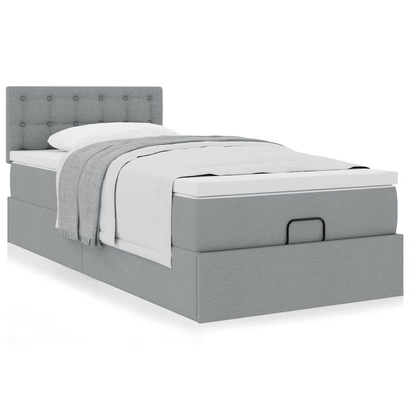 Casa si Gradina - Mobilier - Paturi si accesorii - Paturi - Cadru pat otoman cu saltea tesatura gri deschis 90x200cm - Infinity.ro