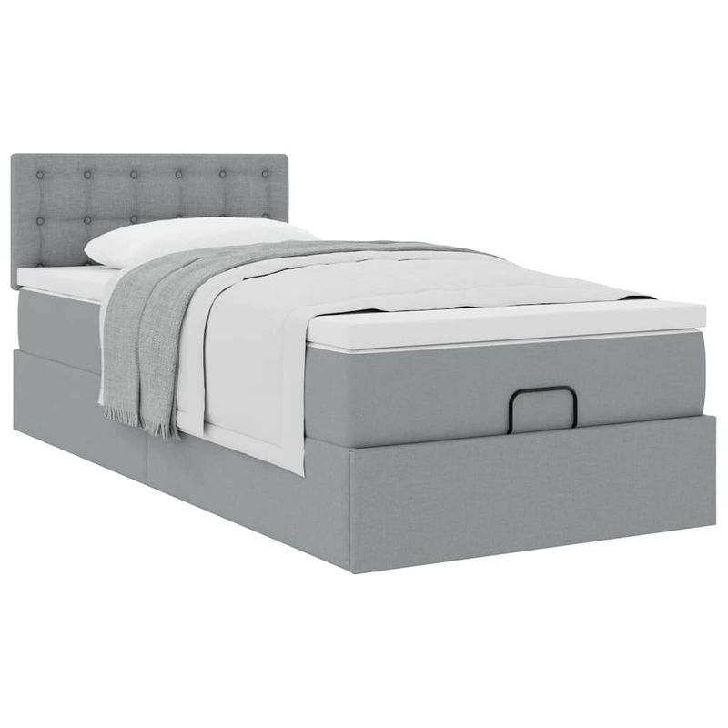 Casa si Gradina - Mobilier - Paturi si accesorii - Paturi - Cadru pat otoman cu saltea tesatura gri deschis 90x200cm - Infinity.ro