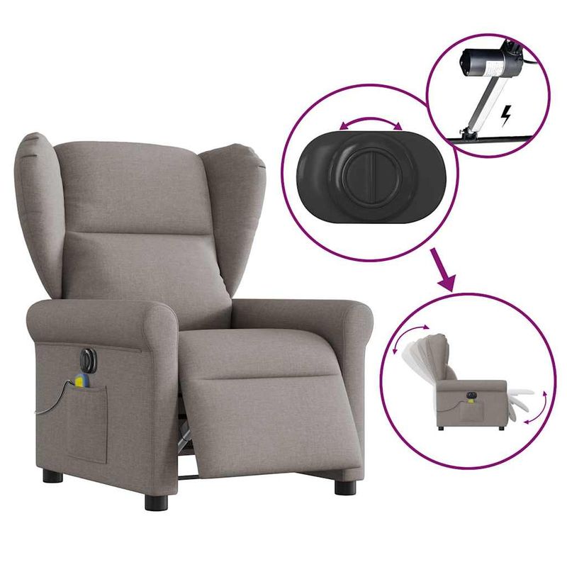 Ingrijire personala si Cosmetice - Sanatate si wellness - Articole wellness - Fotolii de masaj - Fotoliu electric de masaj rabatabil, gri taupe, textil - Infinity.ro