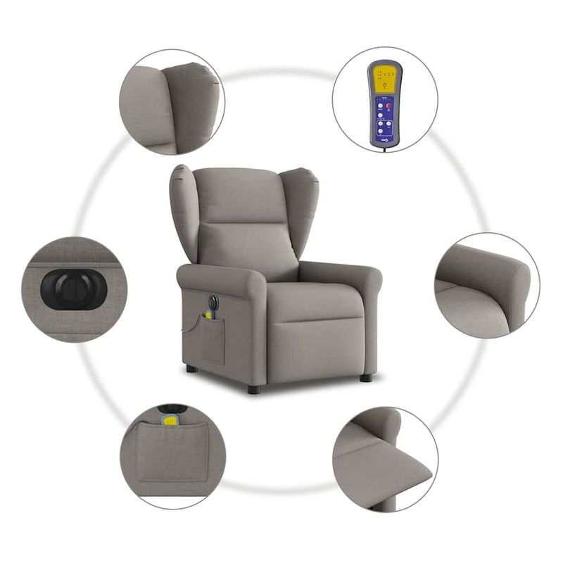 Ingrijire personala si Cosmetice - Sanatate si wellness - Articole wellness - Fotolii de masaj - Fotoliu electric de masaj rabatabil, gri taupe, textil - Infinity.ro
