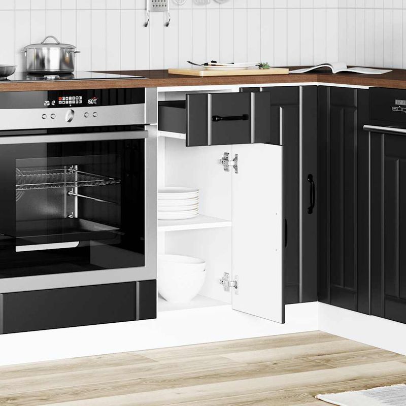 Casa si Gradina - Mobilier - Comode si corpuri - Corpuri bucatarie - Dulap de baza de bucatarie „Lucca” din lemn negru prelucrat, model 1x dulap inferior (1 ușă 1 sertar), mărime 30x46x81.5 cm - Infinity.ro