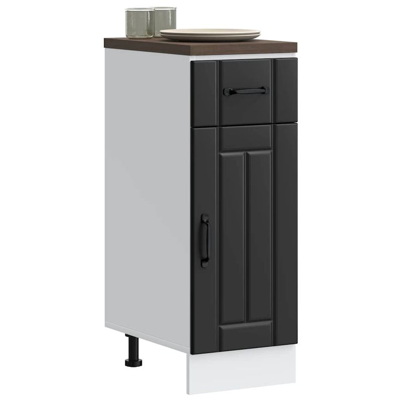Casa si Gradina - Mobilier - Comode si corpuri - Corpuri bucatarie - Dulap de baza de bucatarie „Lucca” din lemn negru prelucrat, model 1x dulap inferior (1 ușă 1 sertar), mărime 30x46x81.5 cm - Infinity.ro