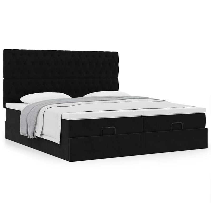 Casa si Gradina - Mobilier - Paturi si accesorii - Paturi - Cadru de pat otoman cu saltele, catifea neagra 180x200cm - Infinity.ro