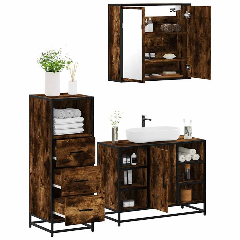Casa si Gradina - Mobilier - Seturi de mobilier - Seturi baie - Set mobilier de baie, 3 piese, stejar fumuriu, lemn prelucrat - Infinity.ro