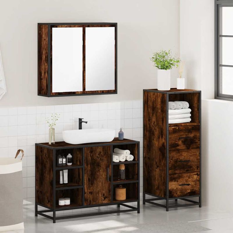 Casa si Gradina - Mobilier - Seturi de mobilier - Seturi baie - Set mobilier de baie, 3 piese, stejar fumuriu, lemn prelucrat - Infinity.ro