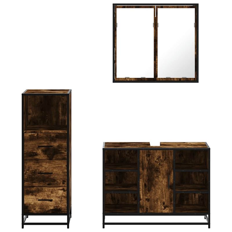 Casa si Gradina - Mobilier - Seturi de mobilier - Seturi baie - Set mobilier de baie, 3 piese, stejar fumuriu, lemn prelucrat - Infinity.ro