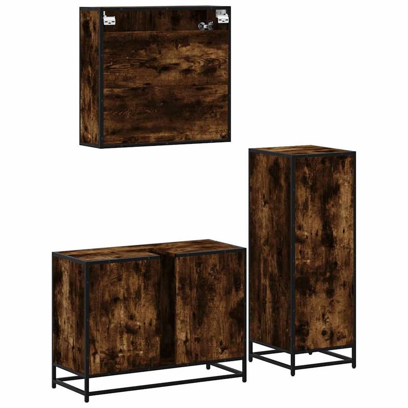 Casa si Gradina - Mobilier - Seturi de mobilier - Seturi baie - Set mobilier de baie, 3 piese, stejar fumuriu, lemn prelucrat - Infinity.ro