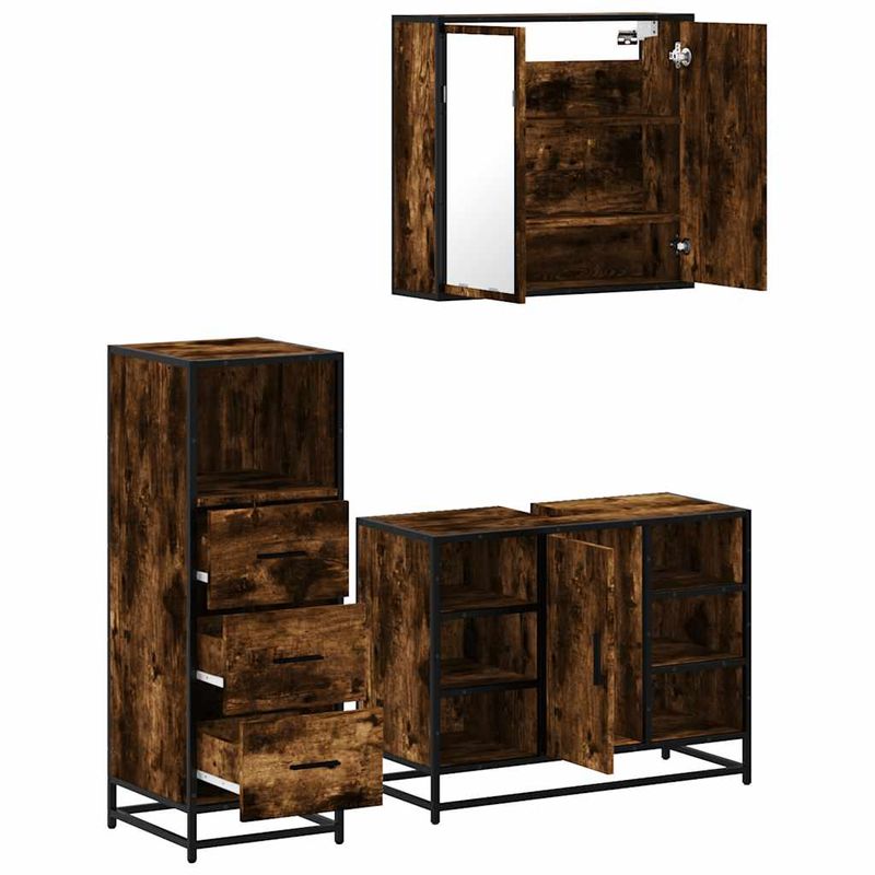 Casa si Gradina - Mobilier - Seturi de mobilier - Seturi baie - Set mobilier de baie, 3 piese, stejar fumuriu, lemn prelucrat - Infinity.ro
