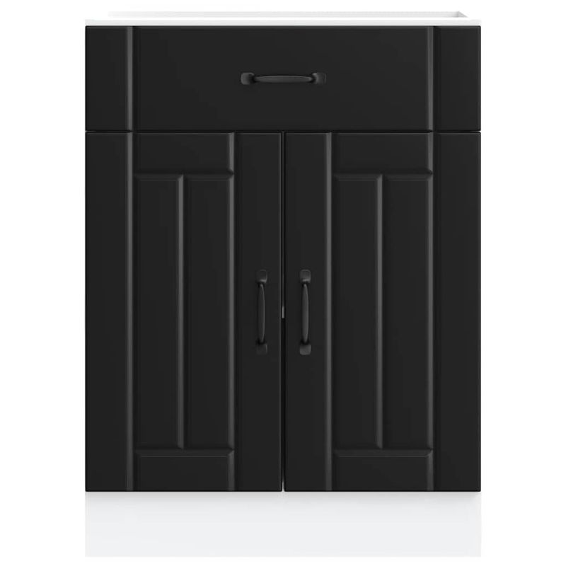 Casa si Gradina - Mobilier - Comode si corpuri - Corpuri bucatarie - Dulap de baza de bucatarie „Lucca” din lemn negru prelucrat, model 1x dulap inferior (2 uși 1 sertar), mărime 60x46x81.5 cm - Infinity.ro