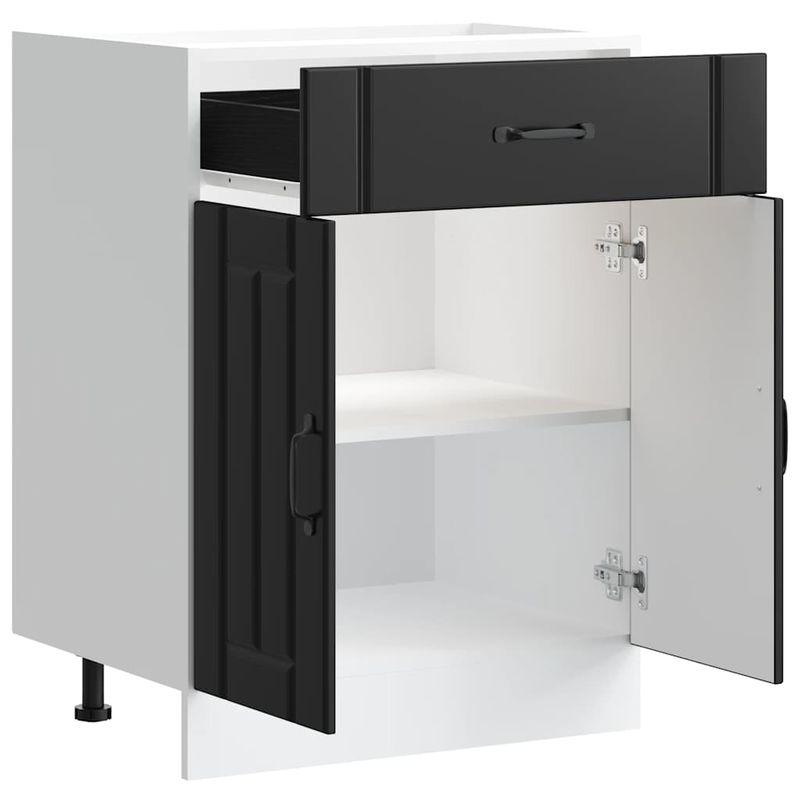 Casa si Gradina - Mobilier - Comode si corpuri - Corpuri bucatarie - Dulap de baza de bucatarie „Lucca” din lemn negru prelucrat, model 1x dulap inferior (2 uși 1 sertar), mărime 60x46x81.5 cm - Infinity.ro