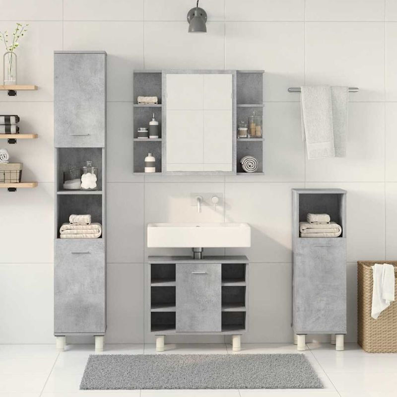 Casa si Gradina - Mobilier - Seturi de mobilier - Seturi baie - Set mobilier de baie, 4 piese, gri beton, lemn compozit - Infinity.ro