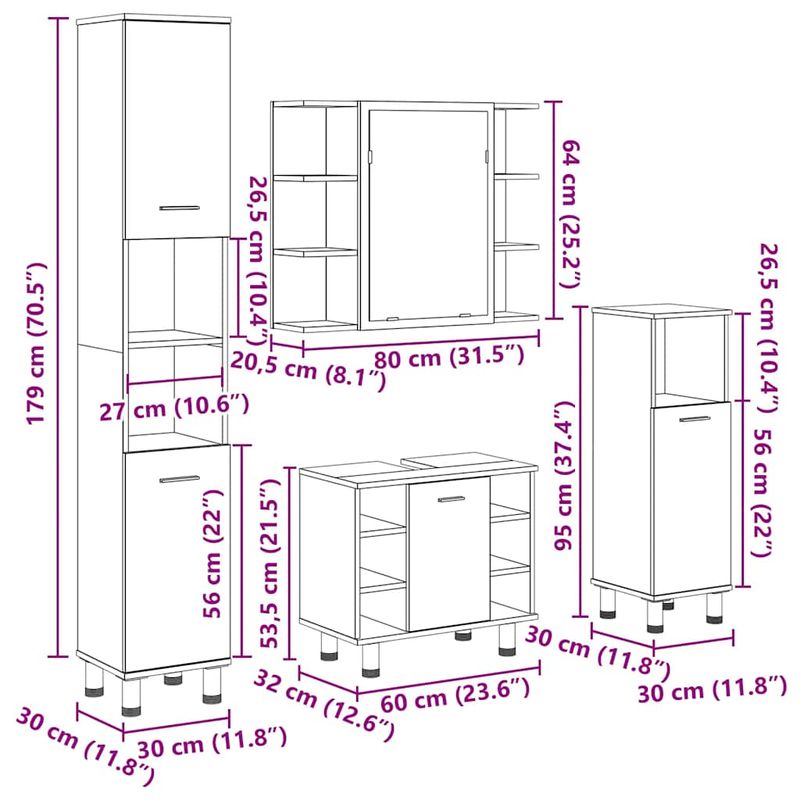 Casa si Gradina - Mobilier - Seturi de mobilier - Seturi baie - Set mobilier de baie, 4 piese, gri beton, lemn compozit - Infinity.ro